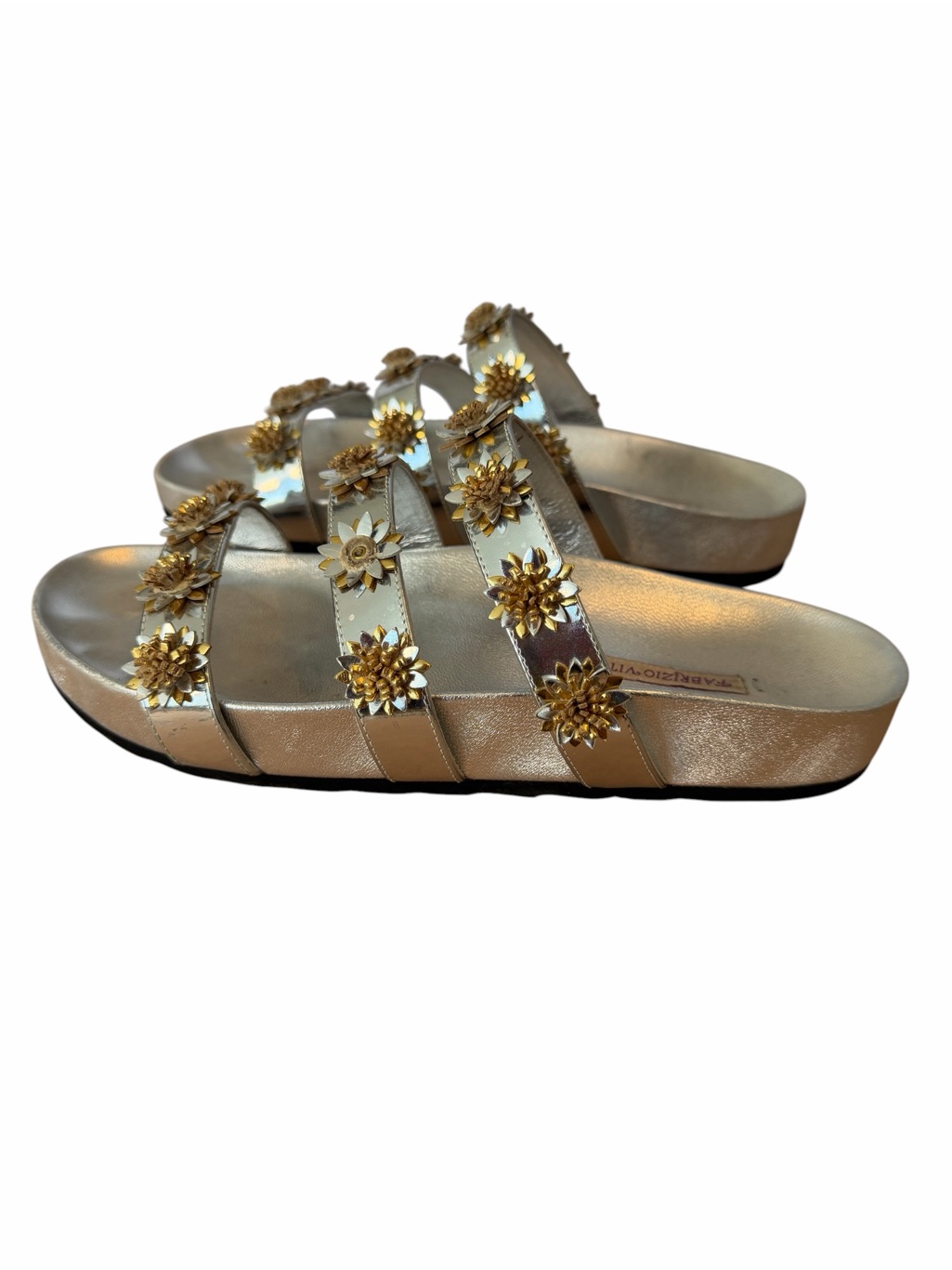F Fabrizio Viti Metallic Flower Slides In Grey Size 9